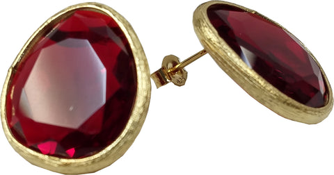 925 Sterling Silver Gold Plated Ruby Red Color Stone Earrings - Gifts Warehouse Outlet