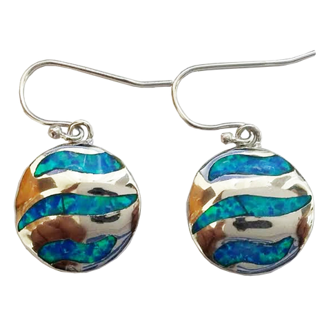 925 Sterling Silver Rhodium Plated Blue/Green Iridescent Round Shape Dangle Earrings - Gifts Warehouse Outlet