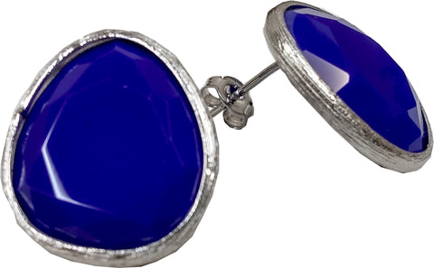 925 Sterling Silver Rhodium Plated Lapiz Color Stone Earrings - Gifts Warehouse Outlet